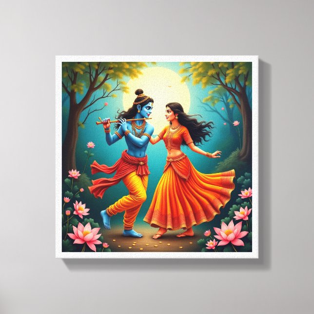 Lienzo con Radha Krishna Pinturas Espirituales 🌺🎶. (Anverso)
