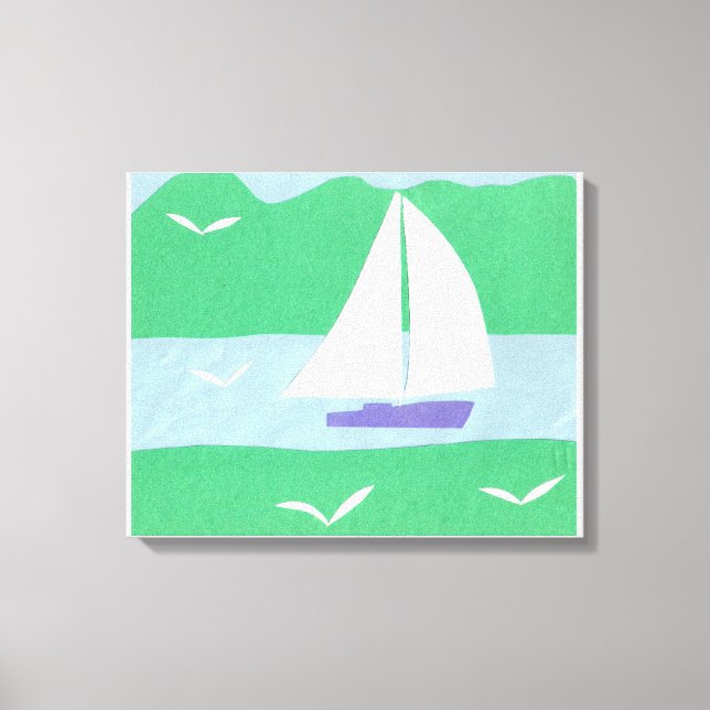 Lienzo con velero y montañas verdes (Anverso)