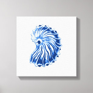 Lienzo Concha en espiral, azul añil y blanco