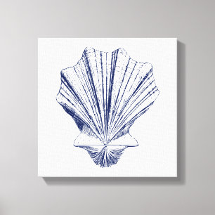 Lienzo Concha minimalista de vieira en azul