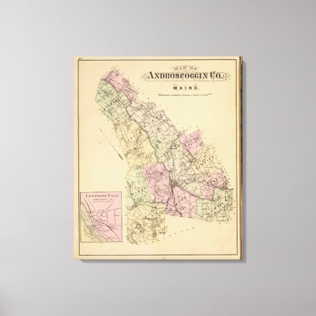 Lienzo Condado de Androscoggin, Mapa Maine (Anverso)