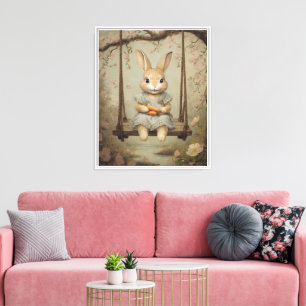 Lienzo Conejito de Pascua vintage adorable conejito huevo