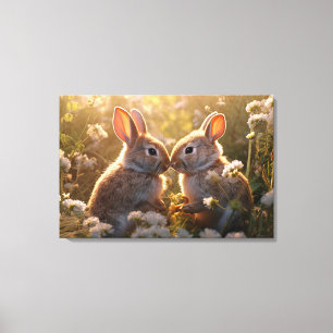 Lienzo Conejitos Adorables en Diseño de Prado de Primaver