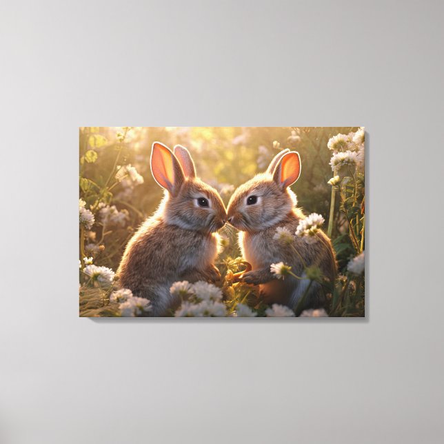 Lienzo Conejitos Adorables en Diseño de Prado de Primaver (Anverso)