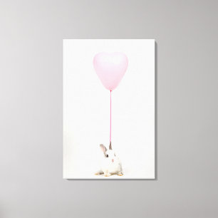 Lienzo Conejo con globo rosa