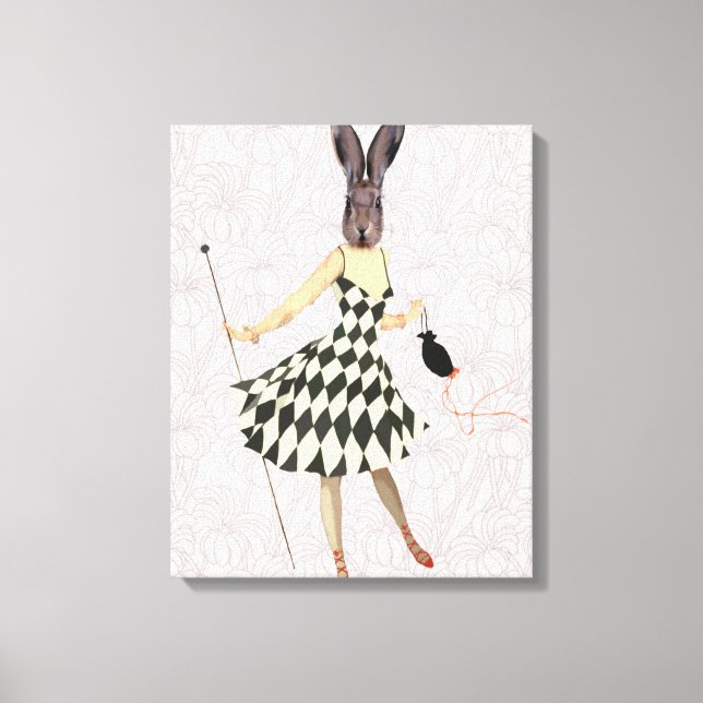 Lienzo Conejo con vestido blanco negro (Anverso)