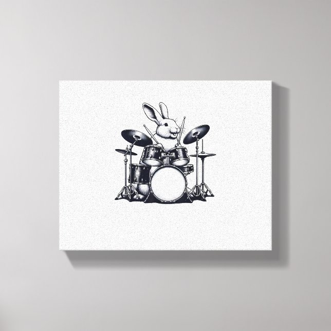 Lienzo Conejo Conejo Cute Jugando Drums Rabbits Drummer M (Anverso)