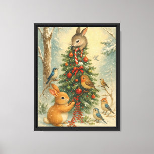 Lienzo Conejo de Navidad acogedor en un árbol festivo de