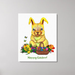 Lienzo Conejo de Pascua con huevos y flores