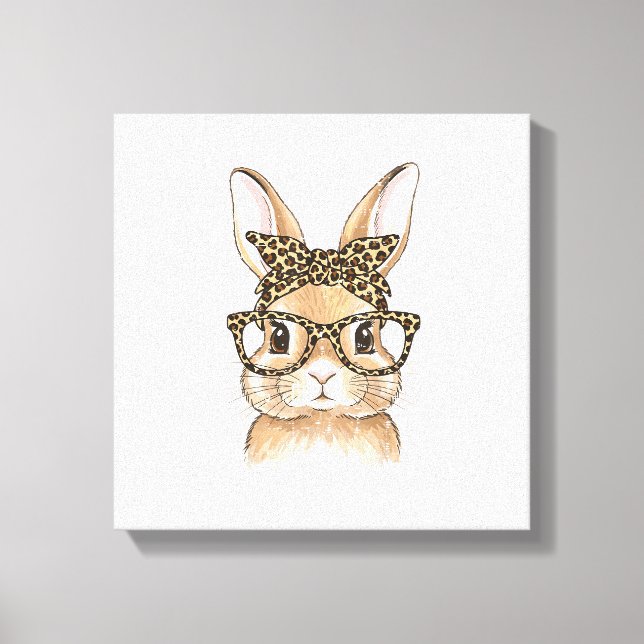 Lienzo Conejo de Pascua Gafas de Leopardo Bandana Conejo  (Anverso)