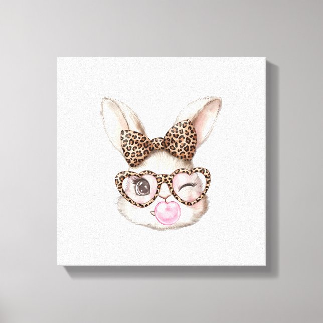 Lienzo Conejo de Pascua Gafas Lindas Leopardo Bunny Conej (Anverso)