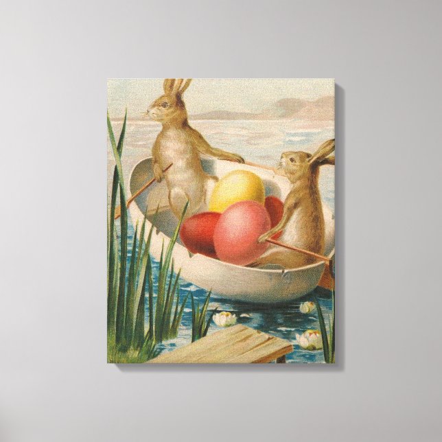 Lienzo Conejo de Pascua Huevo de colores Barco (Anverso)