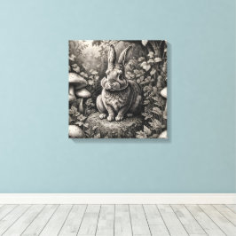 Lienzo Conejo en un jardín de setas