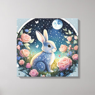 Lienzo Conejo Encantador en una Pradera Primaveral Bajo u