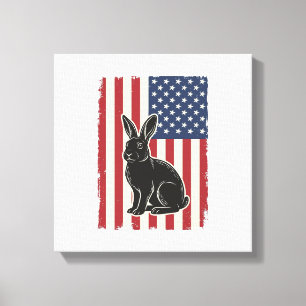Lienzo Conejo Patriótico Bandera Americana Grabado Vintag