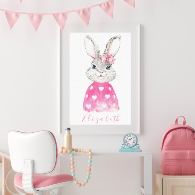 Lienzo Conejo personalizado del corazón rosado de Preppy (Subido por el creador)