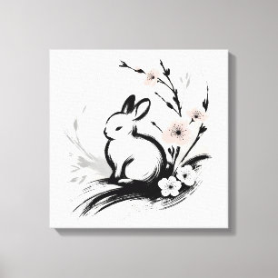 Lienzo Conejo Zen Minimalista de Primavera Flor de Cerezo