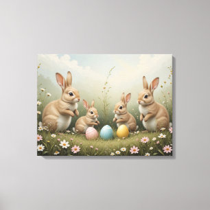 Lienzo Conejos de Pascua caprichosos en pradera Pastel rú