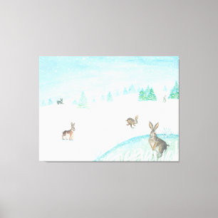 Lienzo Conejos sentados y saltando de nieve