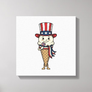 Lienzo Cono de helado patriótico diseño de grabado vintag