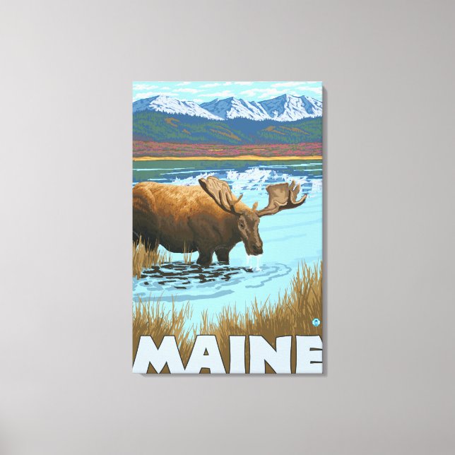 Lienzo Consumo de MaineMoose en el lago (Anverso)