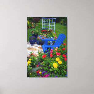 Lienzo Contenedor Diseño de jardín con silla azul en nues