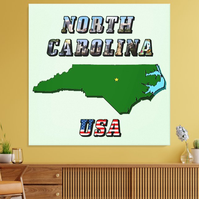 Lienzo Contorno del mapa de Carolina del Norte, texto de  (Insitu (Sala de estar))