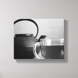 Lienzo Copa de Té en blanco y negro con tetera 8 x 10
