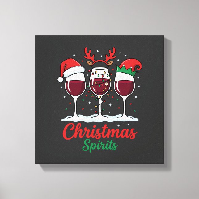 Lienzo Copas de vino tinto Espíritus de Navidad (Anverso)