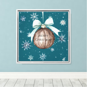 Lienzo Copo de Navidad con copos de nieve azul turquesa y