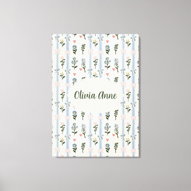 Lienzo Coquette Botanical Pink Bow Custom Name Nursery (Anverso)