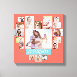 Lienzo Coral de Collage de fotos familiar 17 imágenes