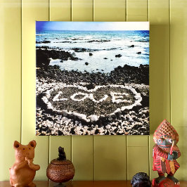 Lienzo Coral Love Heart Hawaii Black Sand Beach Photo