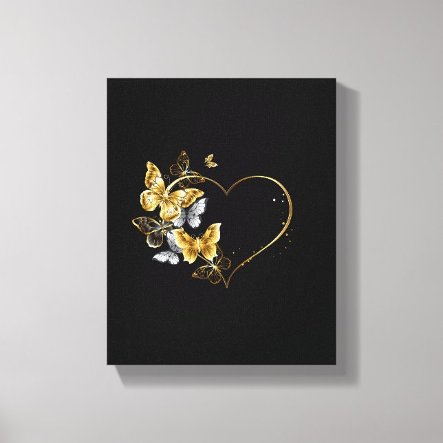 Lienzo Corazón con mariposas doradas (Anverso)
