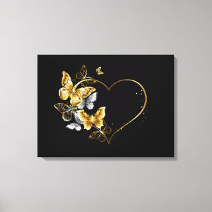Lienzo Corazón con mariposas doradas
