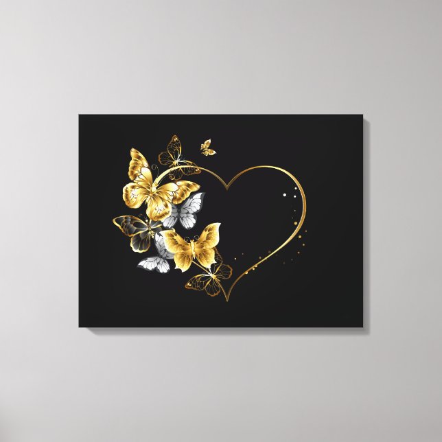 Lienzo Corazón con mariposas doradas (Anverso)