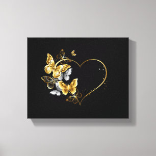 Lienzo Corazón con mariposas doradas