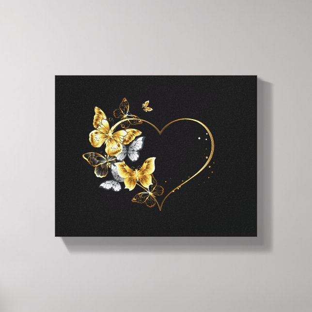 Lienzo Corazón con mariposas doradas (Anverso)