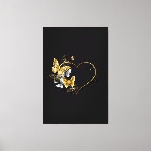 Lienzo Corazón con mariposas doradas