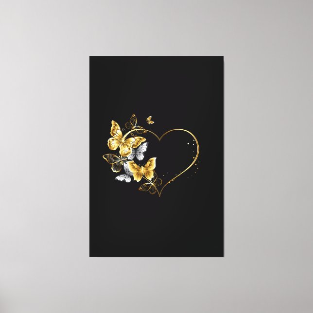 Lienzo Corazón con mariposas doradas (Anverso)