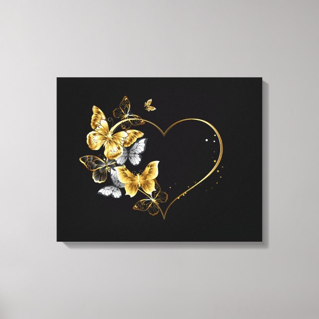 Lienzo Corazón con mariposas doradas (Anverso)