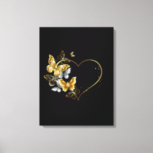 Lienzo Corazón con mariposas doradas