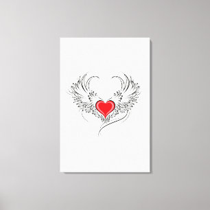 Lienzo Corazón de Ángel Rojo con alas