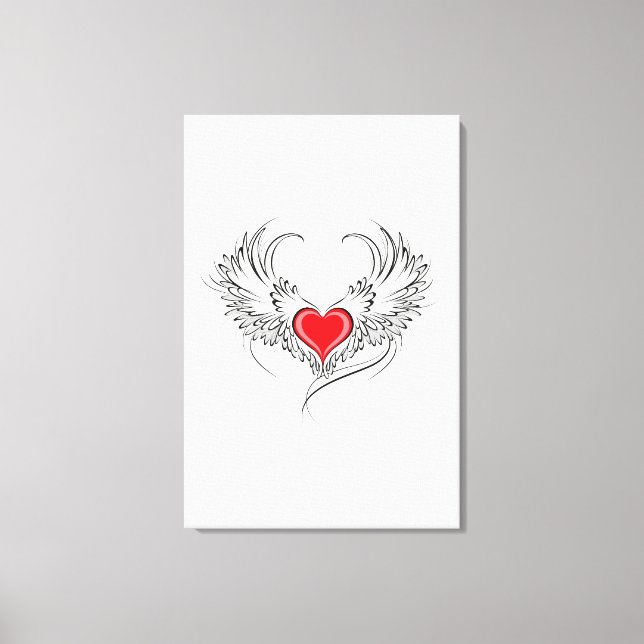 Lienzo Corazón de Ángel Rojo con alas (Anverso)
