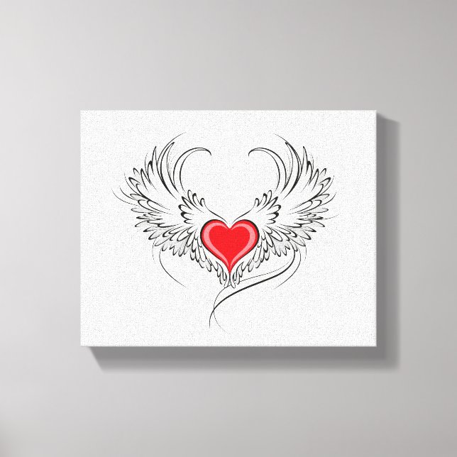 Lienzo Corazón de Ángel Rojo con alas (Anverso)
