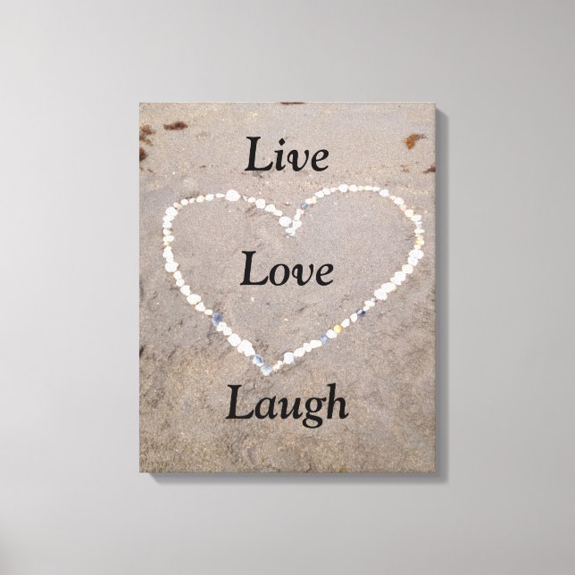 Lienzo Corazón de concha de playa. Live Love Laugh (Anverso)