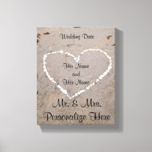 Lienzo Corazón de concha de playa personalizado