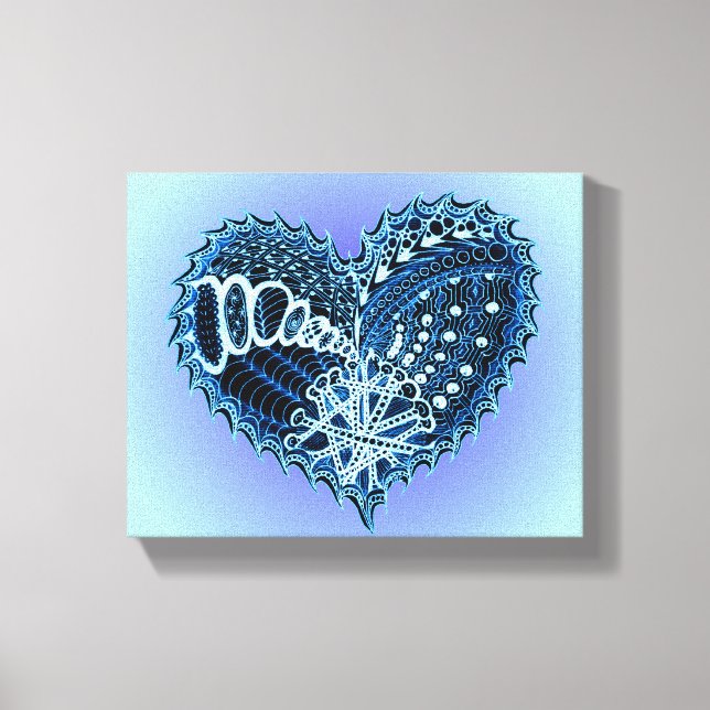 Lienzo Corazón de Doodle Azul (Anverso)