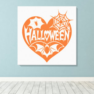 Lienzo Corazón de Halloween, corazón de forma naranja, te