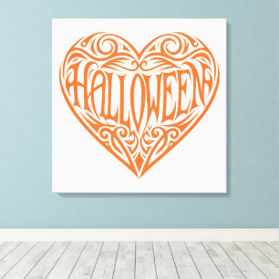 Lienzo Corazón de Halloween, Corazón Naranja, Fiesta
